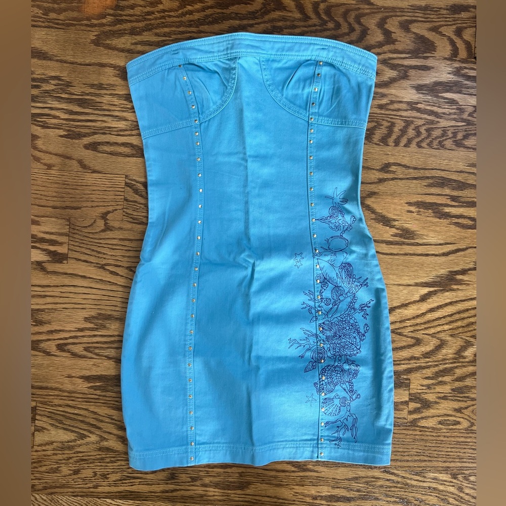 Blue Denim Strapless Dress